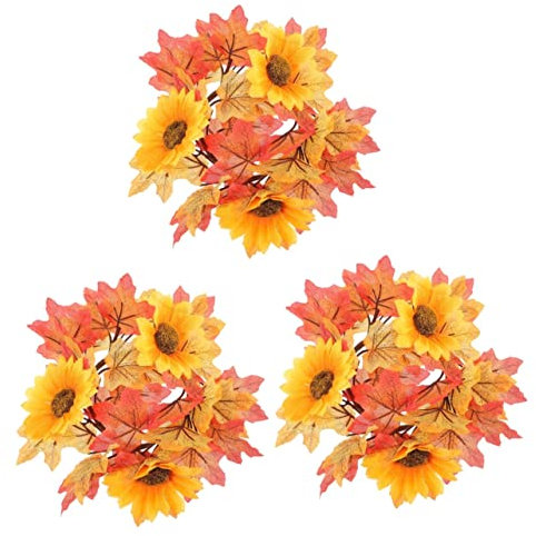 MUCKLILY 3st Ahorn Kranz Handgefertigte Wohndekoration Türschmuck Herbstdeko Ringe Zum Aufhängen An Der Tür Ahornblatt-kerzenringe Kerzenhalter Kerzendekor Hängering Weihnachten Seidentuch