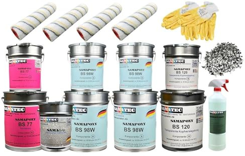 2K Epoxidharz Bodenbeschichtung Betonbeschichtung Betonfarbe DIY für Garage, Keller, Werkstatt, Halle, Industrie - Komplett Set All in One für 50m² (RAL 7035 Lichtgrau)