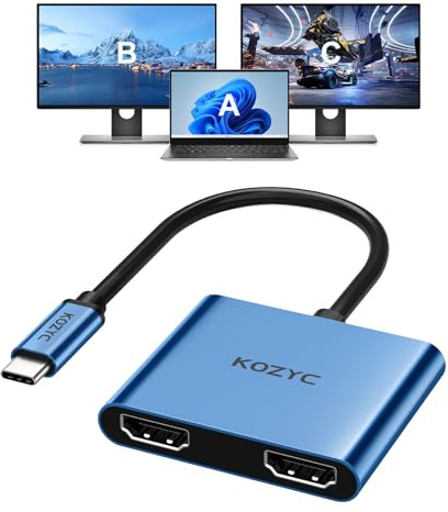 USB C to Dual HDMI Adapter 4K@60hz, Type C to HDMI Splitter Extended Display for MacBook/MacBook Pro Air Dell XPS13/15, Samsung Galaxy S9 [MST Mode (Extended displays) Only for Win OS], Blue