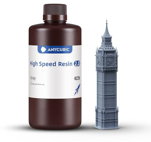 ANYCUBIC High Speed 2.0 3D Drucker Resin, Grau, 1000g | Hochaktives, Niedrigviskoses und Hochliquides, 170 mm/h Ultrahochgeschwindigkeitsdruck mit Anycubic Photon Mono M7 Pro