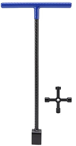 Semme Wasserzähler Schlüssel, T Griff Bordsteinschlüssel mit 4 Werkzeug für Ventile, Wasserhähne, Sprinkler, Wasserabsperrwerkzeug aus Stahl, Größe 40,9 X 19,6 CM (BLUE)