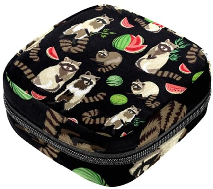 RODAILYCAY Damenbinden Aufbewahrungsbeutel für Damen, große Kapazität, Menstruationspad-Tasche, Waschbär-Wassermelone, Menstruationstaschen, Tampon-Sammelhalter, Geldbörse