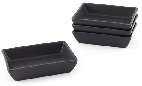 Hanseküche Piatti da portata in gres porcellanato, set da 4 pezzi [5 x 8 cm), ciotole per antipasti, piatti rettangolari, nero opaco, mezze quadrati, piatti da portata lavabili in lavastoviglie