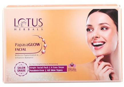 Lotus Herbals PapayaGlow Facial Kit with Peeling Mask, 4 in 1 Formula for All Skin Types, Reduces Pigmentation and Instant Glow (4 Use)