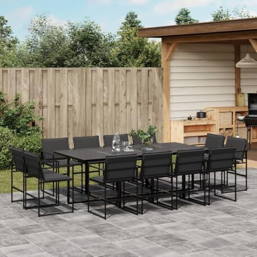 Homgoday Gartenmöbel-Set, Esstisch für den Garten, 13-teilig, mit schwarzen Kissen aus Textilen, Gartenmöbel, Tisch und Stühle für den Außenbereich, Set v