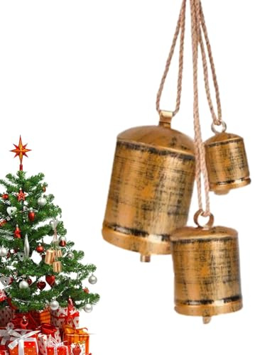 Campane di mucca vintage, decorazioni natalizie vintage – Campane di Natale per decorazione, campane di Natale su una corda fatte a mano per decorazione corridoio parete