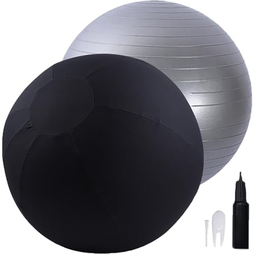 WTZHHK Silla con Pelota de Ejercicio de 65 cm, Pelota de Yoga Pilates, Asiento de Pelota de Equilibrio, Oficina Trabajo Gimnasia Cubierta Fitness Bola hogar Ejercicio Funda Silla Oficina(Dark Gray)