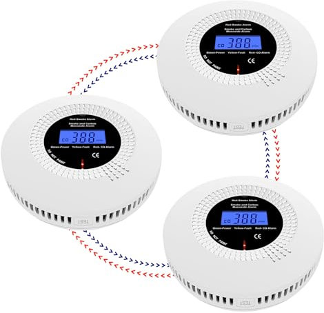 iMeistek Wireless Interlinked Smoke and Carbon Monoxide Alarms for Home, Combination Smoke and CO Alarm Detector with LCD Display,10-Year Lifespan, Replaceable Battery,3PCS