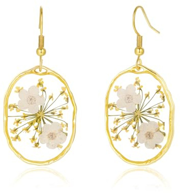Ohrringe mit gepressten Vergissmeinnicht-Wildblumen | Schmuck aus gepressten Blüten | Handgefertigte Hängeohrringe | Muttertag | Geschenk für Frauen