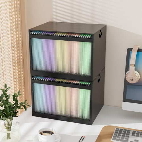 LONTAI Bambus-Hängeregistraturboxen mit Deckel, 2 Stück, Aktenordner für Briefe/Rechtsakten, Aktenbox mit Hängemappen, Acryl-Licht, einfache Montage, Aktenaufbewahrungsboxen für Zuhause, Büro, Schwarz
