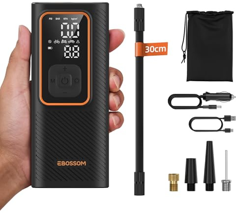Compresor de Aire Portátil de 150 PSI, Bomba de Aire con Batería de 6000 mAh,Compresor Electrónico Portátil para Auto,Moto y Bicicleta-Con Alimentato da accendisigari 12V DC, Luz LED,Carga USB-C