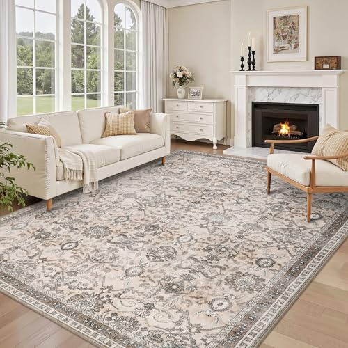 IMIYOKU Teppich Wohnzimmer 160×230cm Waschbarer Teppiche Vintage Boho Kurzflor Carpet Weich Antirutsch Teppich Beige Rugs for Living Room Schlafzimmer Esszimmer