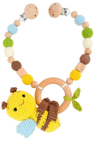 AQCQDQ Kinderwagen Spielzeug, Kinderwagenkette Aus Holz und Baumwolle Gehäkelt, Kinderwagen Kette für Babys, Babyschale Spielzeug mit Glocke für Babys und Kleinkinder ab 0+ Monaten (B)