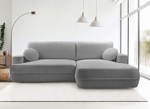 AXLIVING Hellgrau Ecksofa mit Schlaffunktion Peoni 267 cm modern R