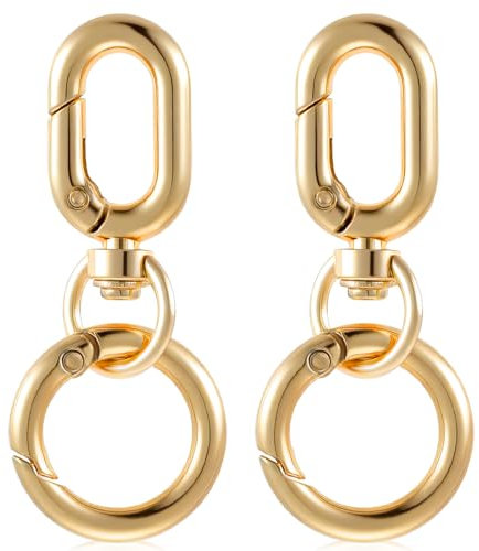 Ouligay 2 mosquetones giratorios para llaveros dorados de metal con articulación giratoria, con anilla en O extraíble, para manualidades, bolso de mano, manualidades