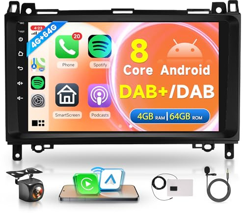 8 Core 4G+64G DAB+ Android Autoradio für Mercedes Benz A/B Class W169 W245 B200 W639 Vito Viano W906 Sprinter 9 Zoll Radio Wireless Carplay Android Auto Navi GPS WiFi Bluetooth FM/RDS Rückfahrkamera