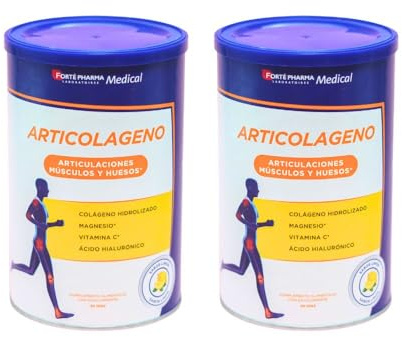 Forté Pharma Articolágeno sabor limón Pack 2 x 349 g | Colágeno y Magnesio | Complemento alimenticio con colágeno hidrolizado, ácido hialurónico, magnesio y vitamina C. Articulaciones, músculos y huesos