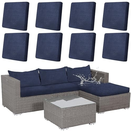 Kaxtde 8er-Set High Stretch Einzel-Sofabezug, Modern Einfarbig Sofaüberzug, Universal Wasserdicht Einzel Sofabezug für Einzelsofa, Clubsessel, Cocktailsessel（Marineblau）