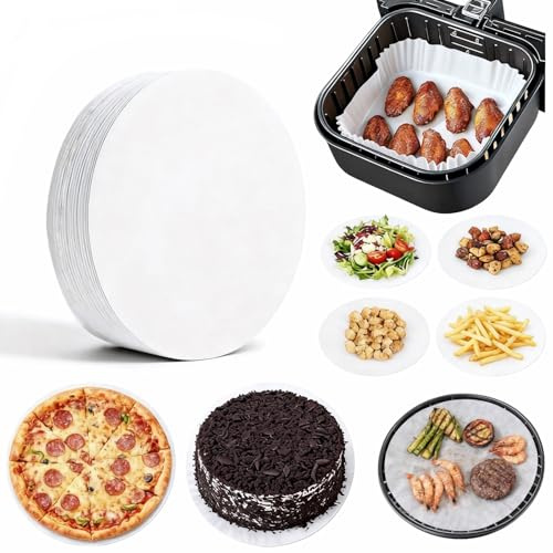 100 Blatt Backpapier Rund 30 cm, Backpapier Zuschnitte für Heißluftfritteuse,Antihaft Rund Baking Paper Parchment,Rundes Pergamentpapier,Rundes BBQ Papier für Pizza Pfannen Backen Kuchen Luftfritteuse