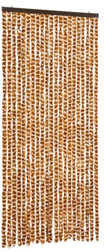 vidaXL Fly Curtain, Fly Screen for Window Living Room Doorways, Door Curtain for Decorations, Fly Blind, Ochre and White 90x200 cm Chenille