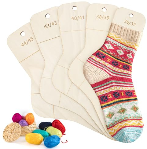 Feirdhoo 5 tablas para calcetines, tensor de calcetines, tallas 36 – 45, plantilla para calcetines con indicación de tamaño, plantilla de calcetines como ayuda para tejer y ganchillo de calcetines