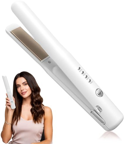 Mini Hair Straightener, Portable Cordless Hair Straighteners, Travel Straighteners with 4 Temperature Adjustable, USB Rechargeable Mini Straightener Curling Iron Wand for Short Long Hair (White)