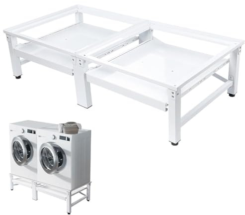 2-Fach Waschmaschinen Untergestell inkl. Ablagen, aus Metall - 126 x 54 x 32 cm (L X B X H) - max. 300 kg, Doppel Waschmaschinen Podest Unterbau Sockel Unterschrank Erhöhung zum Trockner, Kühlschrank