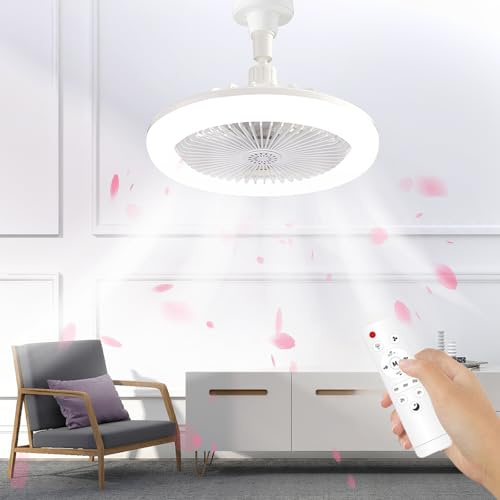 Fancysky Takfläkt med ljus och fjärrkontroll, E27 LED-taklampa med fläkt, taklampa med dimbar fläkt, timer, 3 hastigheter, 3 färger, för kök sovrum vardagsrum