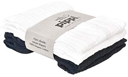Pippi Unisex baby 4-pack tygblöjor, dregellappar, gosiga handdukar eller blöjhanddukar, lämpligt set med badkläder, Vit (vit 100), One size