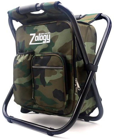 Zology Folding Camping Chair Stool Backpack with Cooler Insulated Picnic Bag, Hiking Camouflage Seat Table Bag Camping Gear, Outdoor Fishing Hunting Gifts for Men