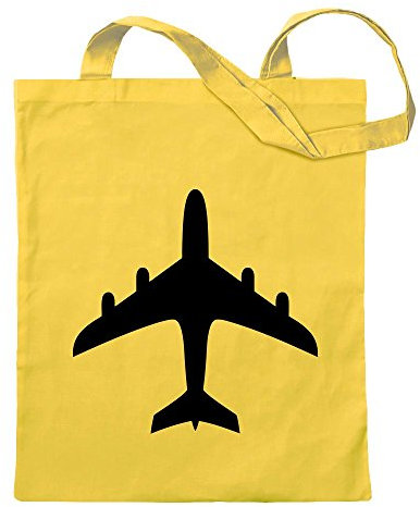 Kiwistar - Baumwolltasche - gelb - Flugzeug - Tragetasche Stoffbeutel Umhängetasche Langer Henkel