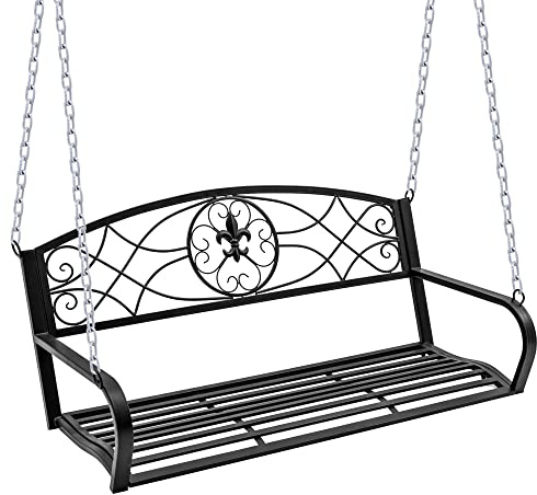 Outsunny Hängebank 2-Sitzer Gartenschaukel Schaukelbank Hollywoodschaukel Schwebebank mit Ketten Metall Schwarz 132 x 63 x 58 cm