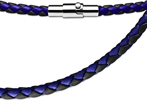 Paula & Fritz® Hals-Kette Damen Kunst-Leder Blau-Schwarz Schwarz Pink Weis 508-mm Lang 3-mm Breit Herren-Kette Hals-Schmuck Frauen-Ketten Geflochten