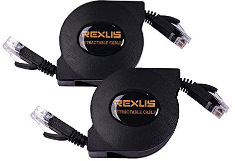 REXUS 2-Pack Premium Retractable Cat 6 Plat Ethernet Network Cable 6.6 FT, 10 Gigabit High Speed LAN Wires Internet Patch Cable with RJ45 Connector for Xbox,PS4,Router, Modem,Switch(C6R20x2)