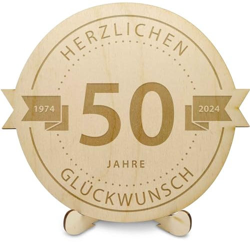 GRAVURZEILE Holzschnitte - Gravierte Holzscheibe 50 Jahre - Geschenk zum Jubiläum 2025 - Größe: 20 cm - Rustikales Geschenk zum Geburtstag, Jahrestag & Firmenjubiläum - für DIY Geschenke geeignet