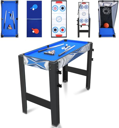 HLC Tavolo Multigioco,Giochi di Design Innovativo，Include Pallacanestro, Tiro con l'arco, Tavolo da Biliardo，Air Hockey, Tavolo da Ping Pong ecc. Tavolo Multi Gioco Grande (5 IN 1)