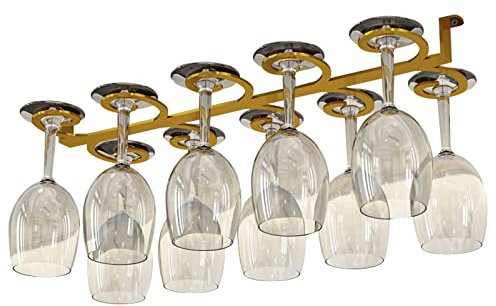 Weinglas Rack Zum Aufhängen, Weinglasregal Unter Dem Schrank, Weinglashalter Umhängen, Gläserhalter Zum Aufhängen Für Gläser Weingläser Rack, Für Bar, Küche, Café ( Color : Gold , Size : 50x18cm )