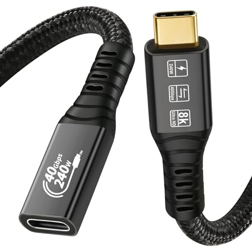 CHENLENIC USB4 kompatibel mit Thunderbolt 4 Kabel Stecker auf Buchse 8K @ 60Hz 5K/4K 120Hz 60Hz Video 40Gbps Datenübertragungsrate 20V 5A 100W Power Delivery 3in1 USB-C Kabel Externe SSD eGPU (0,8m)