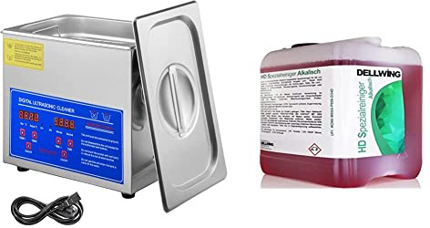 VEVOR Nettoyeur A Ultrasons Professionel 3L,Nettoyeur ultrasons 120W 220V,Ultrasonic Cleaner chauffage à 80 Degrés & DELLWING HD nettoyant spécial alcalin 5L - Nettoyant concentré à ultrasons