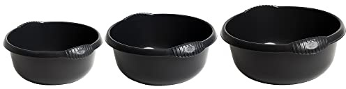 (Set of 3) Midnight Grey Round Multipurpose Plastic Bowl 5L+7L+10L Washing Up Bowl Mixing Bowl Washing Basin Bowl Sink Tidy Organiser Wash Tub Space Saving For Home Kitchen Camping (Assorted Sizes)