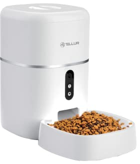TELLUR SMART Distributore Automatico di Cibo per Gatti e Cani, Mangiatoia Alexa, WiFi, 4L, Videocamera 2K, Compatibile Alexa e Google,Rregistrazione Vocale 10s, Tempo del Cibo e Porzioni Programmabili