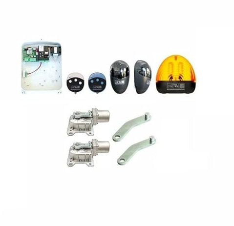 Kit motore interrato UM7 per cancelli a battente, max 500Kg / 2,50 metri battente, con leve di adattamento, centralina T011A, 2 radiocomandi, fotocellule, lampeggiante - Tecno Automazione KITIU7TN