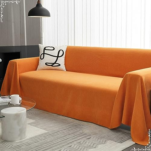 Mesnt Sofabezug 2 Sitzer, Chenille Wohndecke als Sofadecke, Couch Überwürf, Sofa Überzug Glatte, einfarbige Farbe Orange, 90x210CM