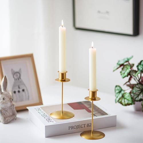 Romadedi Gold Candle Holder for Candlestick - Set of 2 Tall Taper Candle Stick Bulk for Table Christmas Decoration Dinner Wedding Centrepiece Party Living Room Advent