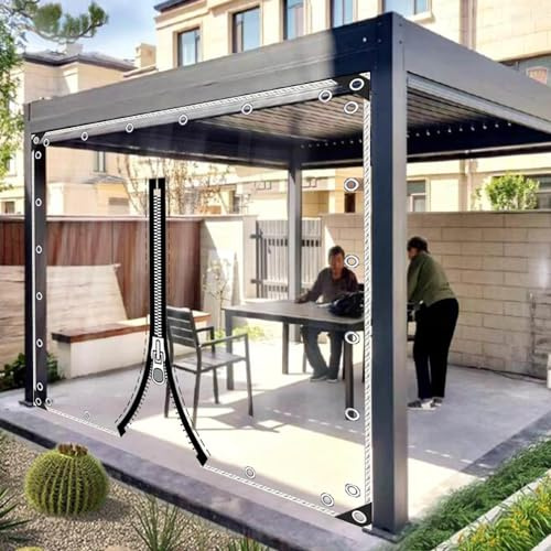 KOOEIN Bâche Transparente Travaux Lourds,avec Fermeture Éclair et œIllets,Rideau de Bâche Imperméable Extérieur,Carport Porche Panneaux Latéraux,Bâche de Protection Claire en PVC,L×H-3x2m/9.8x6.6ft