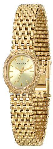 BERNY Gold Uhren für Frauen Oval Ladie's kleine Uhr Quarzwerk 3ATM wasserdicht weibliche Armbanduhr klein und Exquisite Werkzeuge enthalten