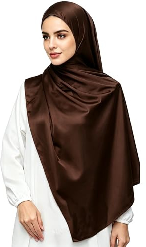 Lina & Lily Luxus-Satin Hijab Kopftuch Schal für Muslimische Frauen Extra Langer (Schokoladenbraun)