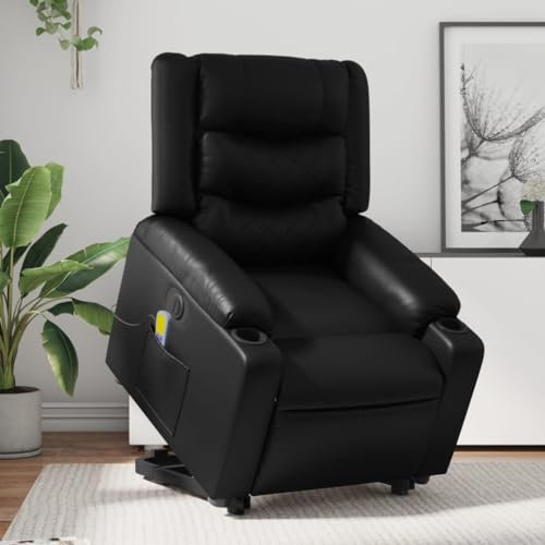 Homgoday Massagesessel mit Aufstehhilfe Elektrisch, Aufstehsessel, Fernsehsessel, Relaxsessel mit Liegefunktion, Ruhesessel Liegesessel, TV Sessel für Wohnzimmer Schwarz Kunstleder