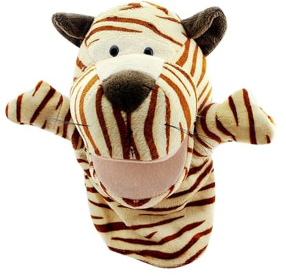 Cartoon Tier Plüsch Handpuppe, die Mund öffnen kann Niedliche Fingertiere Baby Story Time Requisiten Spielhandschuh Klein Tier Fingerpuppe für Geschichtenerzählen Lehre Vorschule Geschenke Beige Tiger