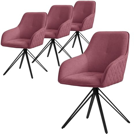 ML-Design matsalsstolar snurrbara set om 4 textil vävt tyg gammalrosa, vardagsrumsstol med armstöd/ryggstöd, 360° snurrbar stol, stoppad stol med metallben, ergonomisk fåtölj, köksstol loungestol